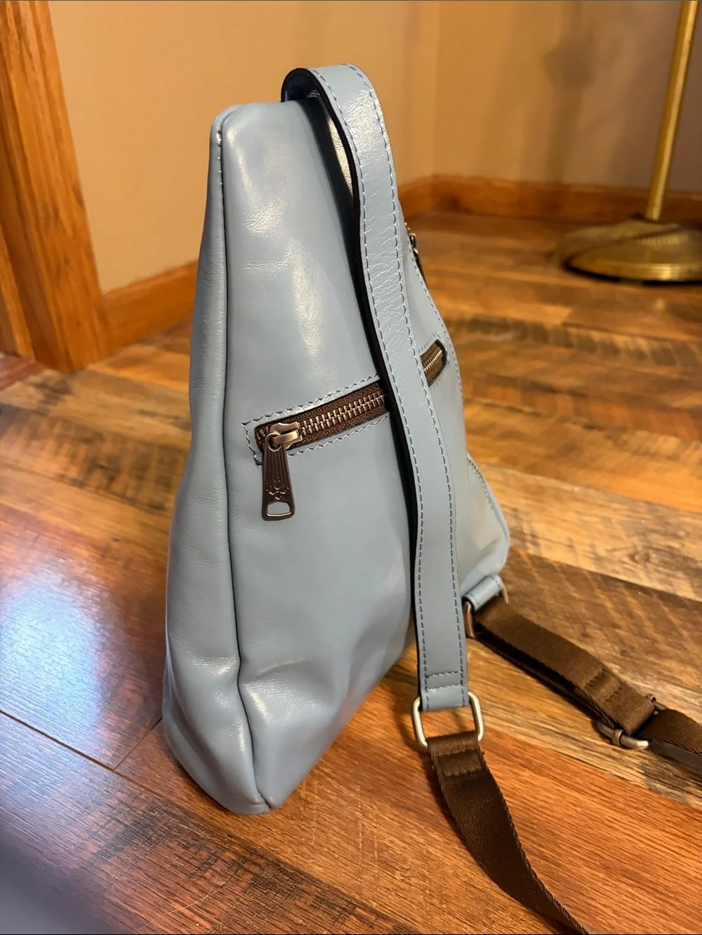 Patricia Nash Blue Leather Sling Bag with Braided Detail